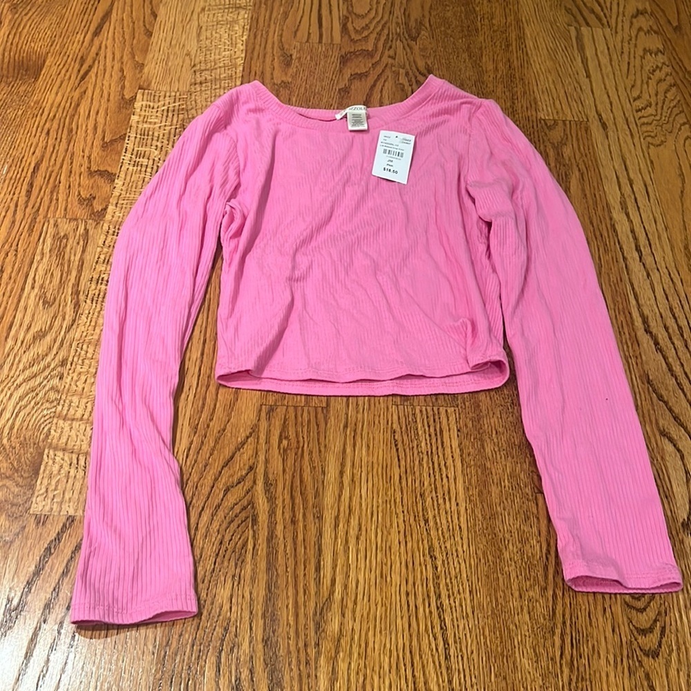 NWT Bozzolo Junior Girls Pink Ribbed Crop Crew Size M